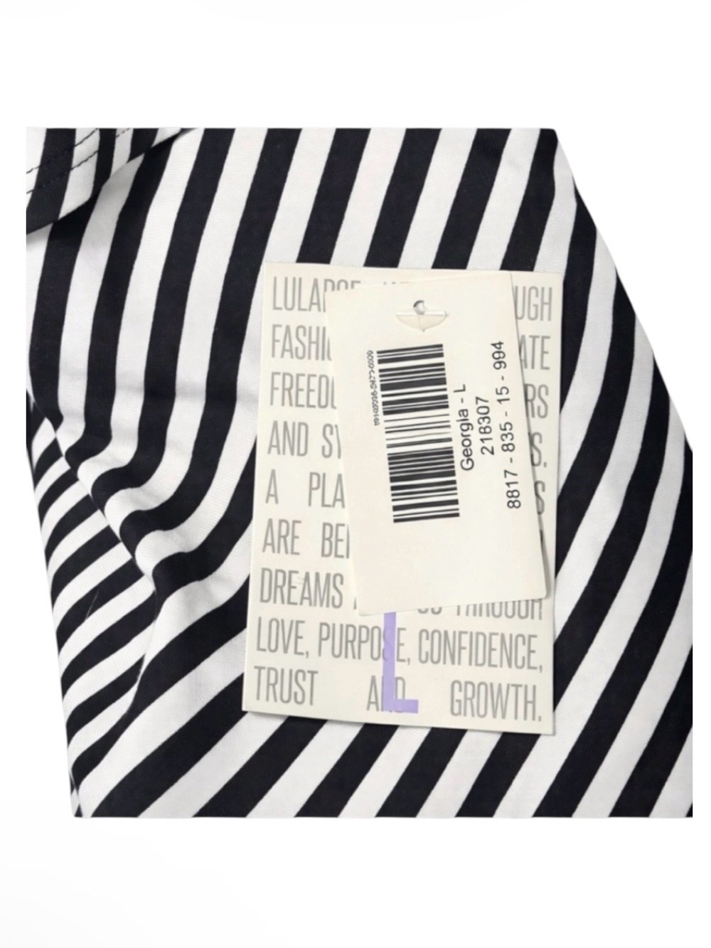 LuLaRoe Georgia Dress Large Black White Striped Tiered Swing NWT - Picture 6 of 6